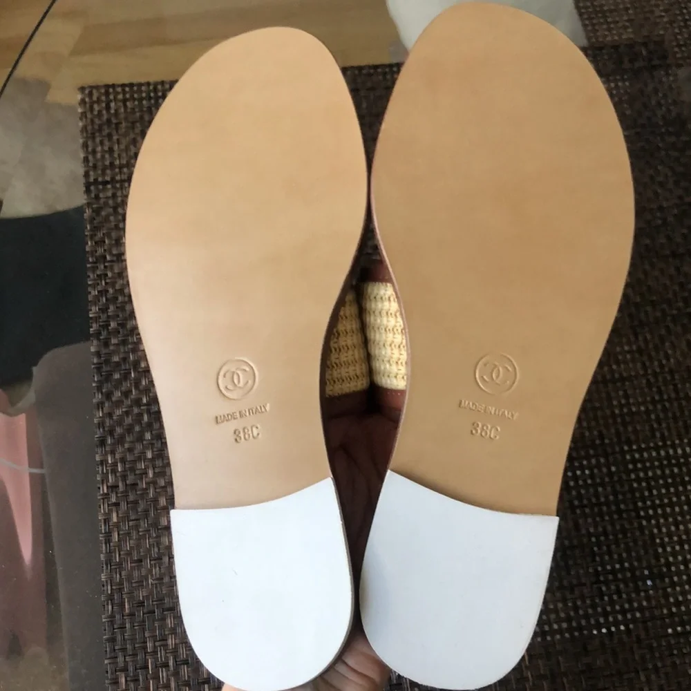 Chanel Tan & Natural Raffia Slide Sandals size 38 - Picture 6 of 6